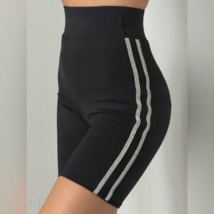 Meshki Black High-Waisted Women's Shorts with Rhinestone Detail